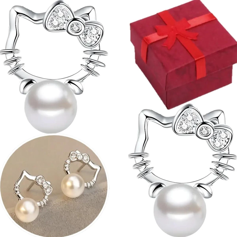 PENDIENTES ELEGANTES DE PLATA 925 CON DISEÑO DE GATO PARA MUJER - 1