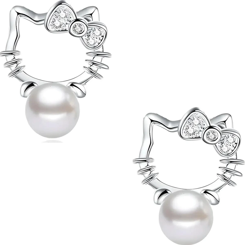 PENDIENTES ELEGANTES DE PLATA 925 CON DISEÑO DE GATO PARA MUJER - 2