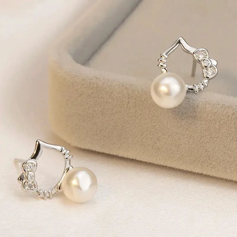 PENDIENTES ELEGANTES DE PLATA 925 CON DISEÑO DE GATO PARA MUJER - 3