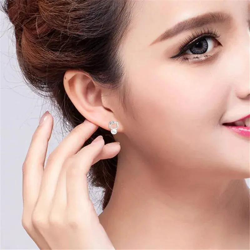 PENDIENTES ELEGANTES DE PLATA 925 CON DISEÑO DE GATO PARA MUJER - 5