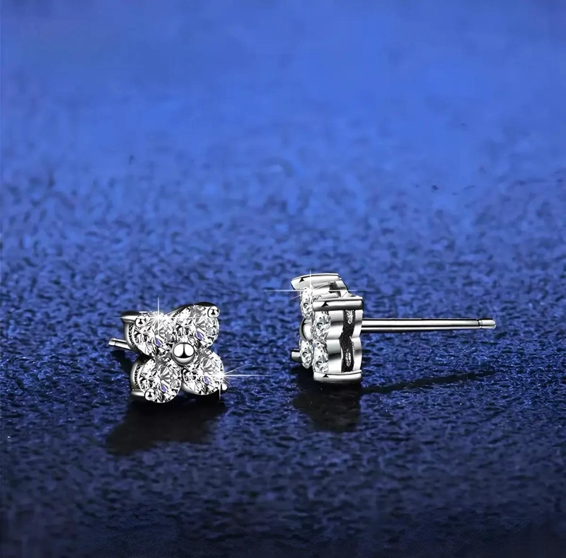 AROS DE PLATA 925 CON MOISSANITAS VVS1 DE 0.4 CT EN DISEÑO FLORAL - 2