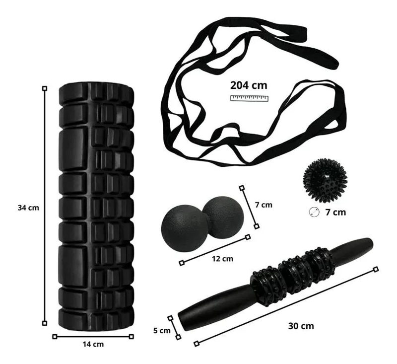 KIT DE MASAJE MUSCULAR CON RODILLO, PELOTAS Y BANDA ELASTICA PARA RECUPERACION - 1