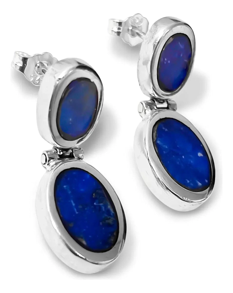 AROS OVALADOS CON LAPISLAZULI Y BISAGRA EN PLATA FINA 950 - 2
