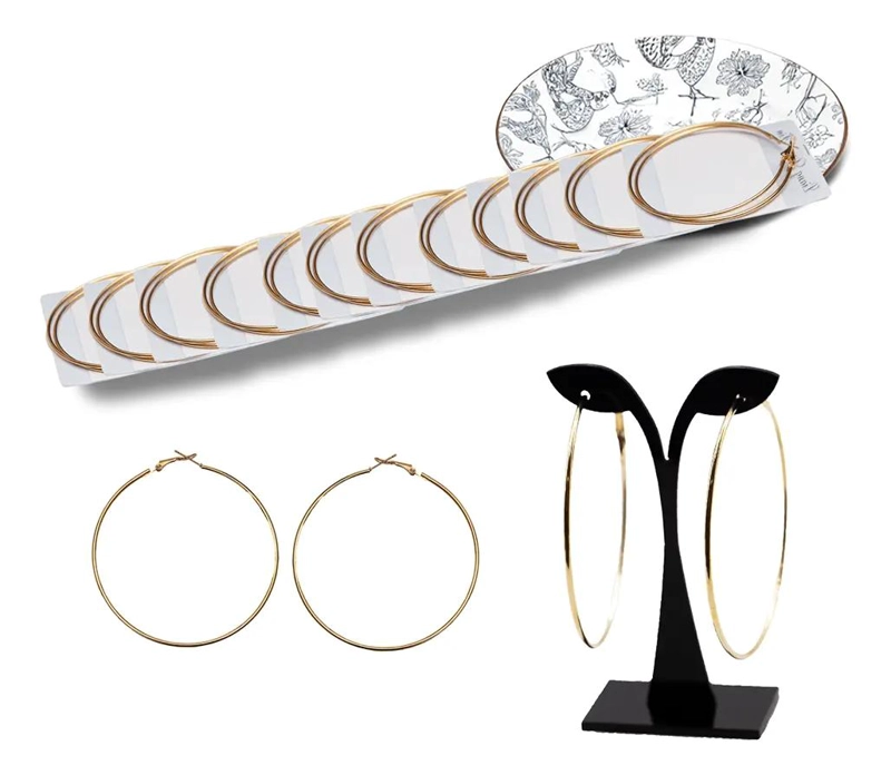 JUEGO DE 12 PARES DE AROS ARGOLLAS DORADAS DE FANTASIA DE 70 MM - 3
