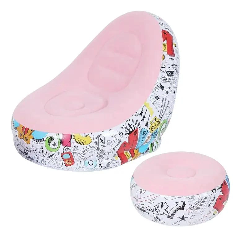 SOFA TUMBONA INFLABLE CON REPOSAPIE S Y PUFF EN COLOR ROSA - 3