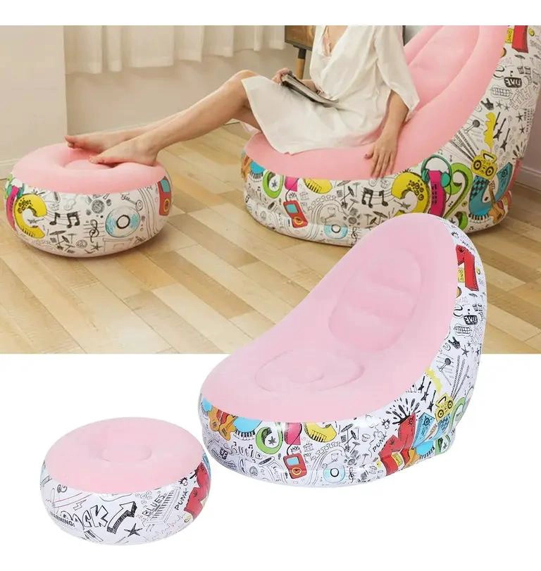 SOFA TUMBONA INFLABLE CON REPOSAPIE S Y PUFF EN COLOR ROSA - 4
