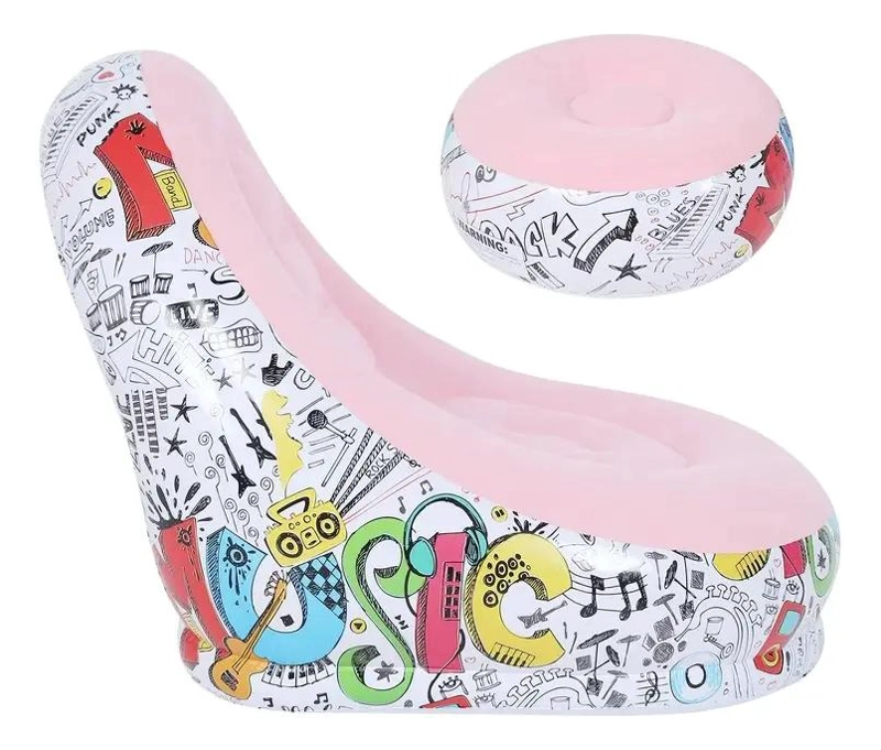 SOFA TUMBONA INFLABLE CON REPOSAPIE S Y PUFF EN COLOR ROSA - 5
