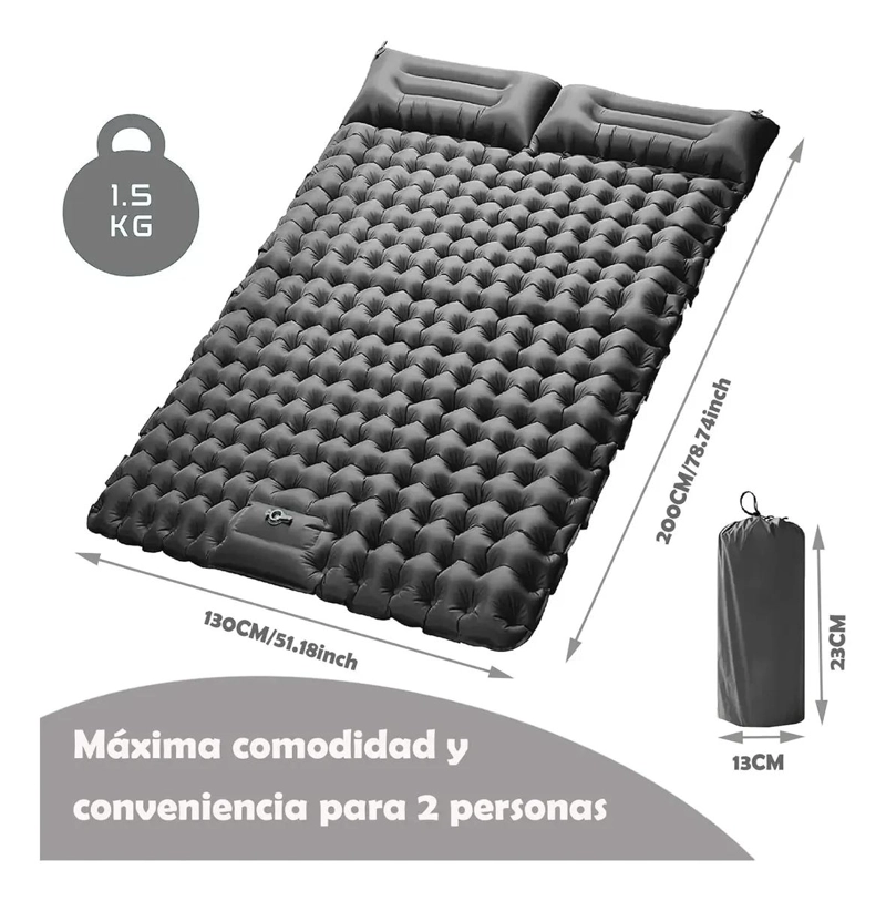 COLCHON INFLABLE DOBLE ULTRALIGERO PARA ACAMPAR Y DORMIR - 2