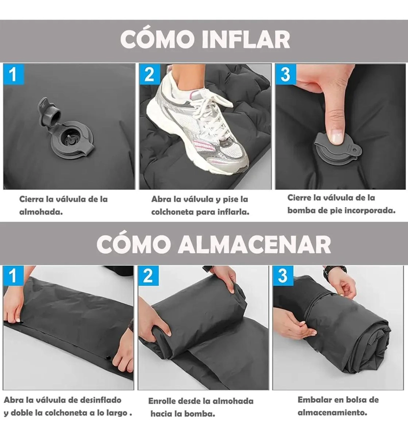 COLCHON INFLABLE DOBLE ULTRALIGERO PARA ACAMPAR Y DORMIR - 3