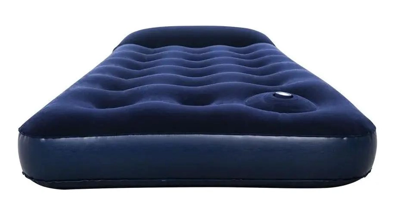 COLCHON INFLABLE INDIVIDUAL COLOR AZUL CON INFLADOR DE PIE INCLUIDO - 1