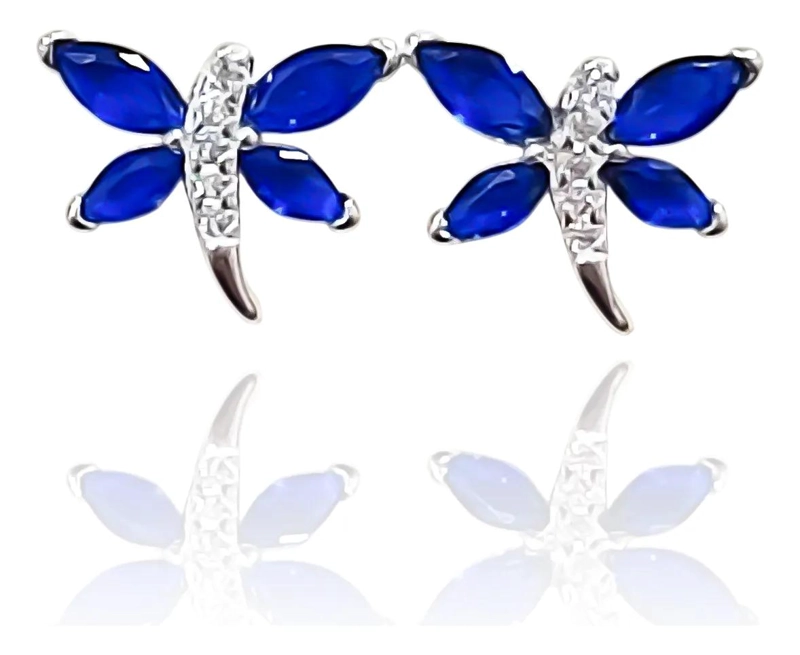 AROS DELICADOS CON DISEÑO DE LIBE LULA Y CIRCONES AZULES EN PLATA FINA 925 - 1