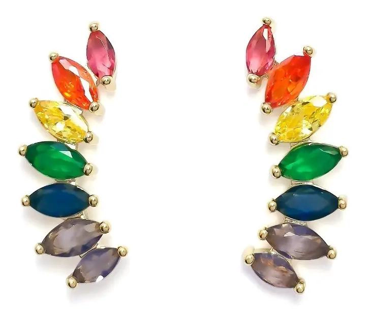 AROS TREPADORES CON CIRCONES MULTICOLOR ENCHAPADOS EN ORO 18K - 1