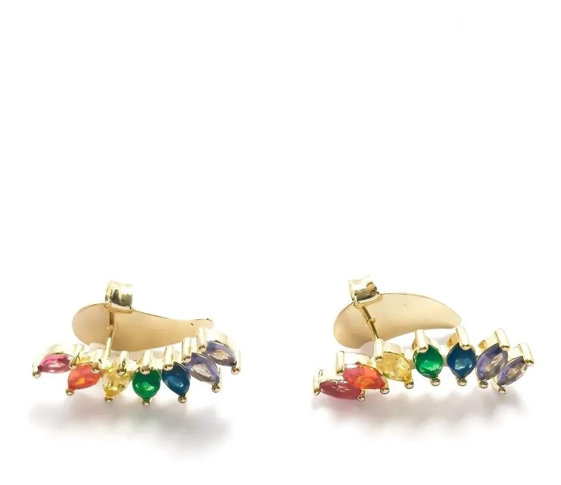 AROS TREPADORES CON CIRCONES MULTICOLOR ENCHAPADOS EN ORO 18K - 3