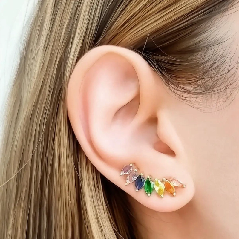 AROS TREPADORES CON CIRCONES MULTICOLOR ENCHAPADOS EN ORO 18K - 4