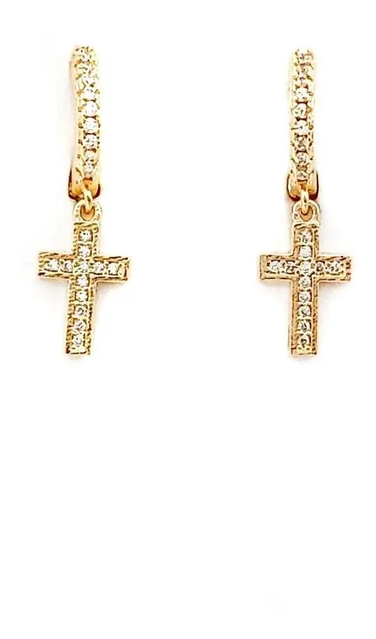 AROS ARGOLLA CON CRUZ Y CIRCON ENCHAPADO EN ORO DE 18K - 1