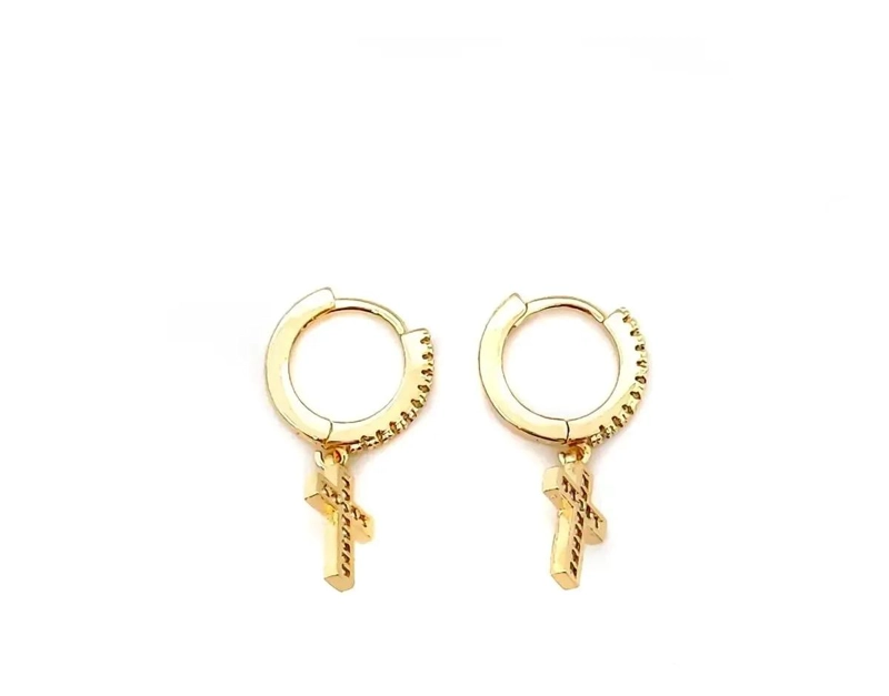 AROS ARGOLLA CON CRUZ Y CIRCON ENCHAPADO EN ORO DE 18K - 2