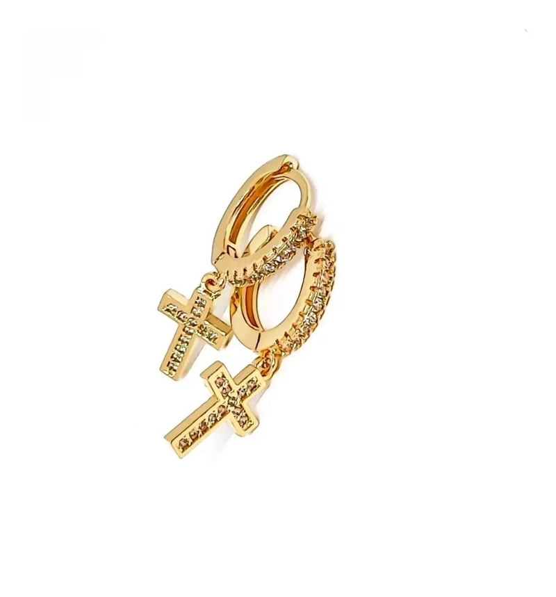 AROS ARGOLLA CON CRUZ Y CIRCON ENCHAPADO EN ORO DE 18K - 3