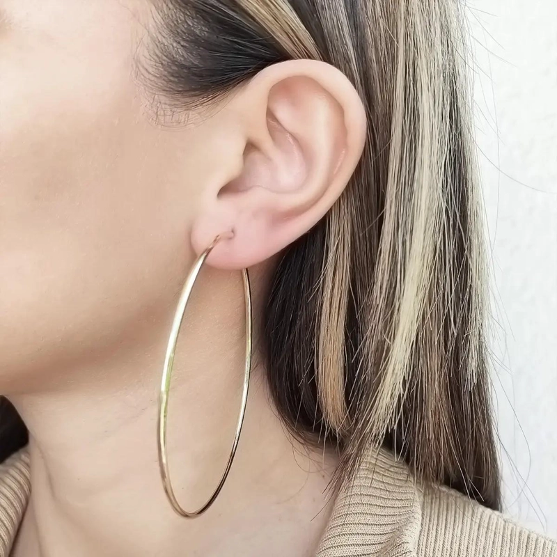 AROS ARGOLLA GRANDES DE 75 MM CON ACABADO ENCHAPADO EN ORO 18K - 3