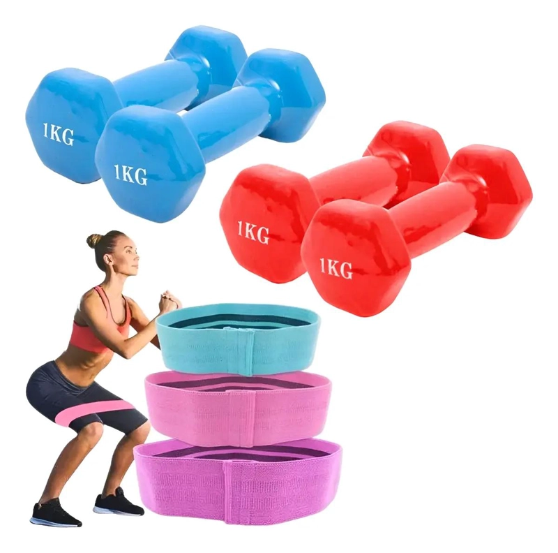 SET DE BANDAS ELASTICAS DE RESISTENCIA CON 2 MANCUERNAS DE 1 KG CADA UNA - 1