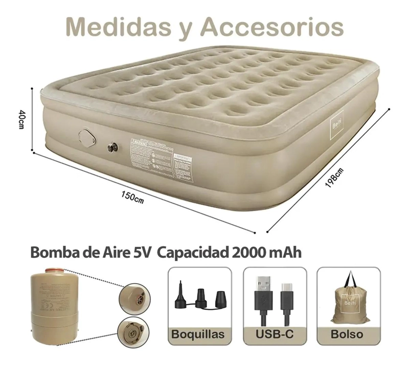 COLCHON INFLABLE PARA DOS PERSONAS CON BOMBA ELE CTRICA INTEGRADA - 2