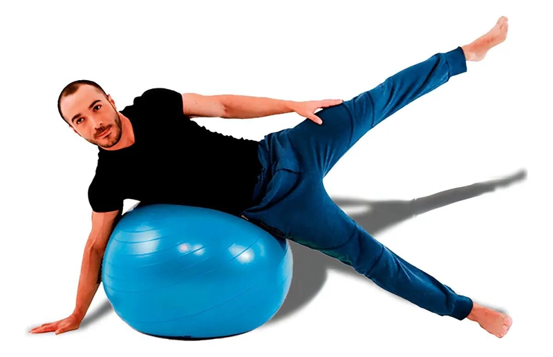 PELOTA DE EJERCICIO AZUL DE 55 CM CON INFLADOR PARA FITNESS Y ENTRENAMIENTO - 2