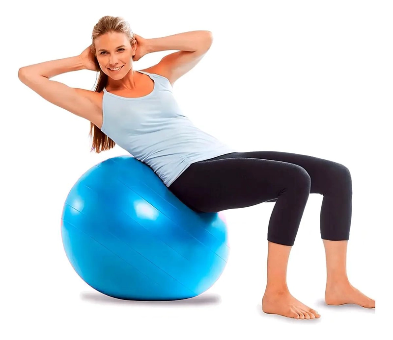 PELOTA DE EJERCICIO AZUL DE 55 CM CON INFLADOR PARA FITNESS Y ENTRENAMIENTO - 3