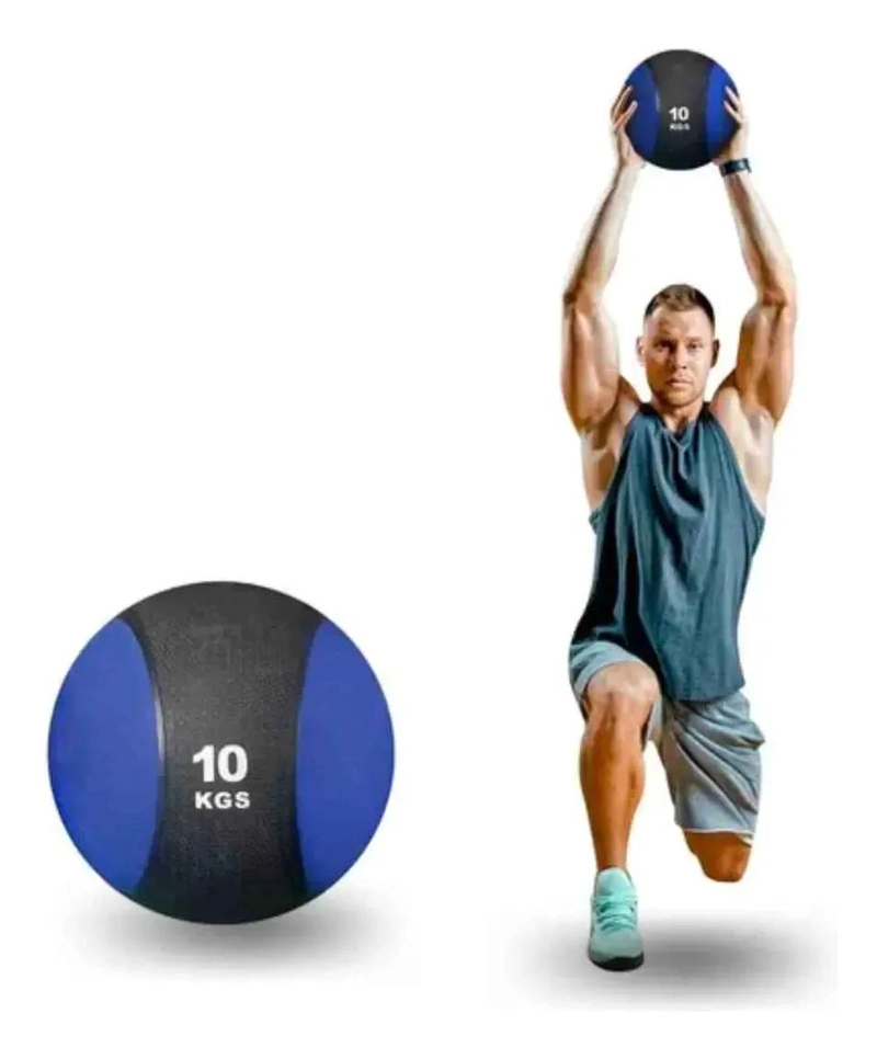BALON DE PESO CON REBOTE PARA ENTRENAMIENTO FUNCIONAL 10 KG AZUL - 5