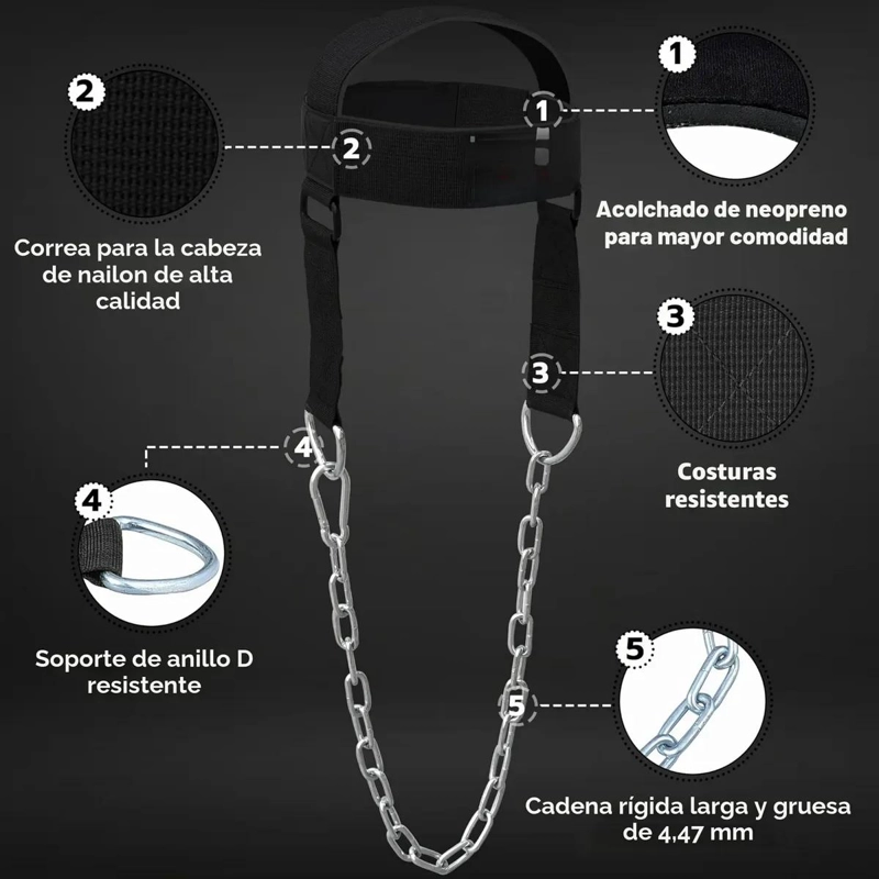 ARNE S AJUSTABLE PARA CUELLO Y CABEZA CON CADENA RESISTENTE PARA GIMNASIO - 2