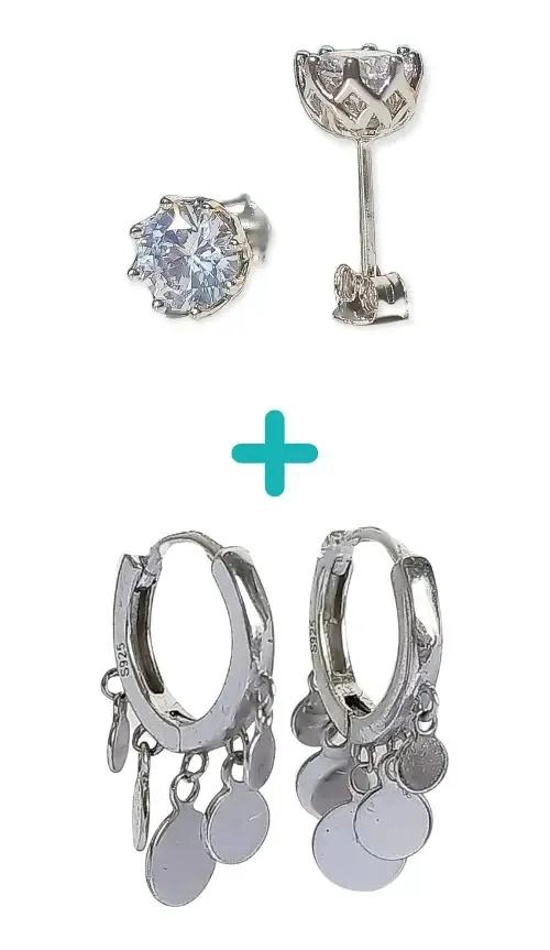 PACK DE AROS PUNTO LUZ ARGOLLAS HUGGIES EN PLATA 925 PARA PIERCING - 1