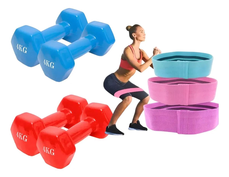 SET DE BANDAS ELASTICAS Y MANCUERNAS DE 4 KG PARA ENTRENAMIENTO - 1