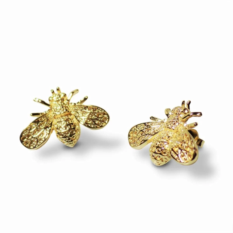 AROS CON DISEÑO DE ABEJA ENCHAPADOS EN ORO DE 18 QUILATES - 1