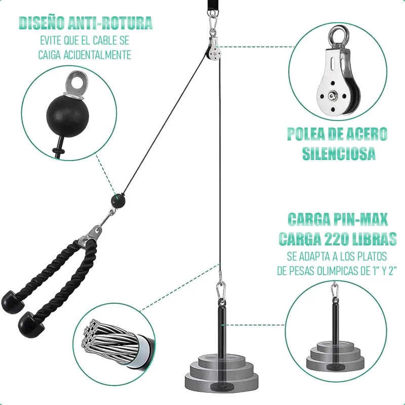SISTEMA DE POLEA PARA GIMNASIO EN CASA CON ACCESORIOS COMPLETOS - 3