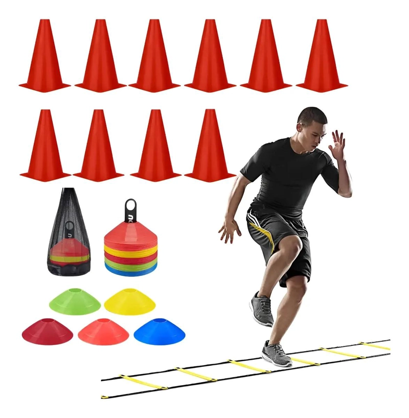SET DE 10 CONOS DE 23 CM CON ESCALERA DE COORDINACION Y 50 LENTEJAS - 1