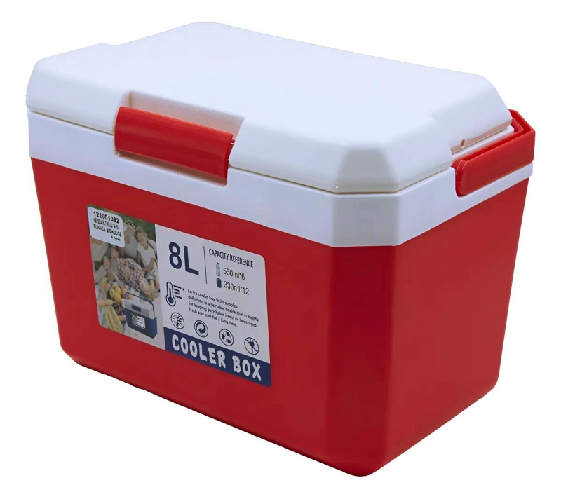 ENFRIADOR PORTATIL DE 8 LITROS CON TAPA BLANCA Y CUERPO ROJO - 1