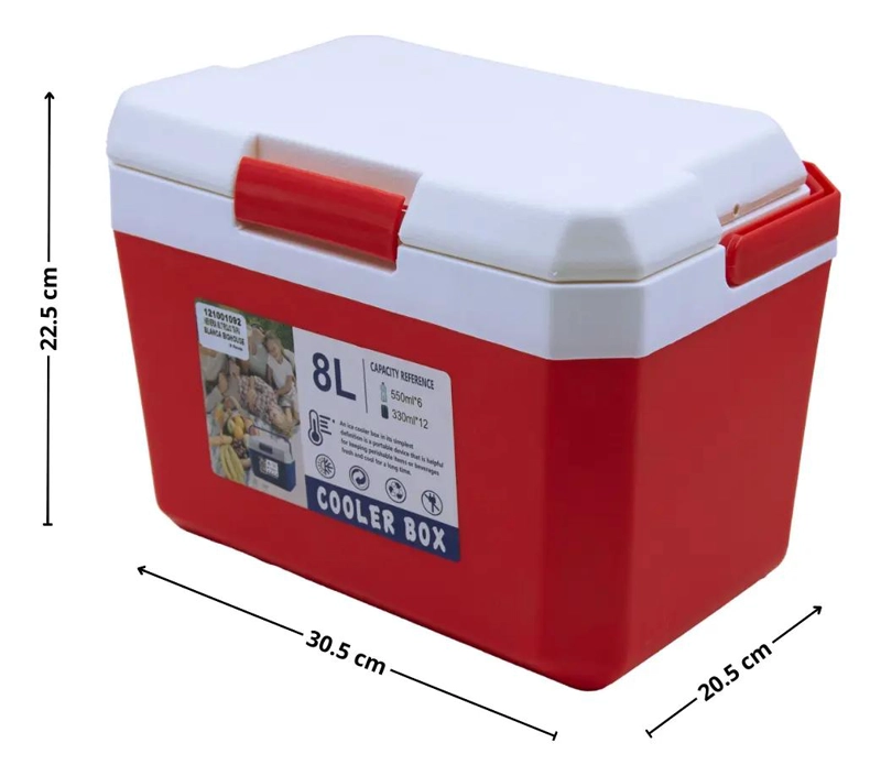 ENFRIADOR PORTATIL DE 8 LITROS CON TAPA BLANCA Y CUERPO ROJO - 2