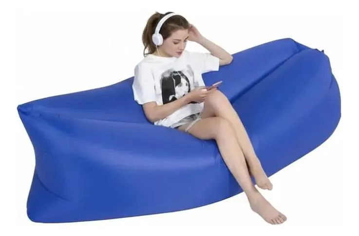 SILLON INFLABLE TUMBONA COJIN BANANO PARA CAMPING Y PLAYA AZUL - 2