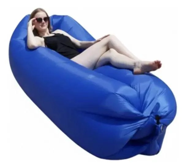 SILLON INFLABLE TUMBONA COJIN BANANO PARA CAMPING Y PLAYA AZUL - 3