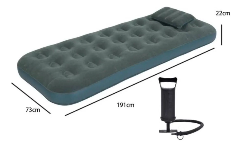 COLCHON INFLABLE INDIVIDUAL CON ALMOHADA E INFLADOR MANUAL INCLUIDO - 4
