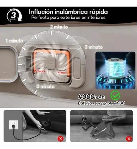 COLCHON INFLABLE ELE CTRICO PARA DOS PERSONAS CON BOMBA RECARGABLE - 3