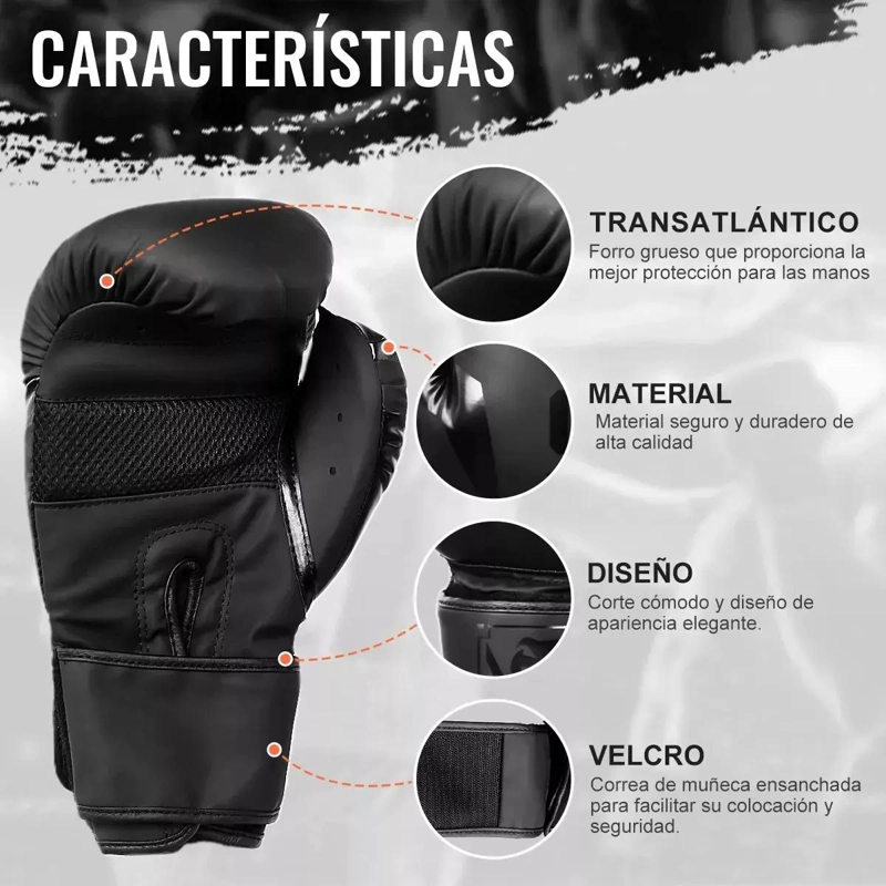 GUANTES DE BOXEO PROFESIONAL CON CIERRE DE VELCRO AJUSTABLE - 5