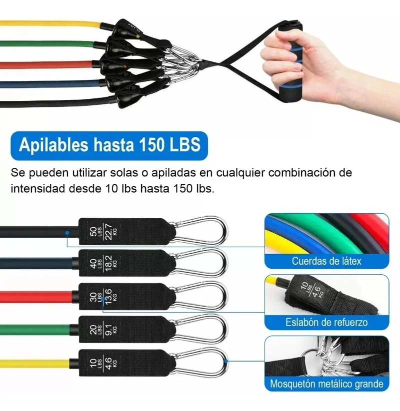 KIT COMPLETO DE BANDAS ELASTICAS PARA EJERCICIO CON 21 PIEZAS VARIADAS - 2