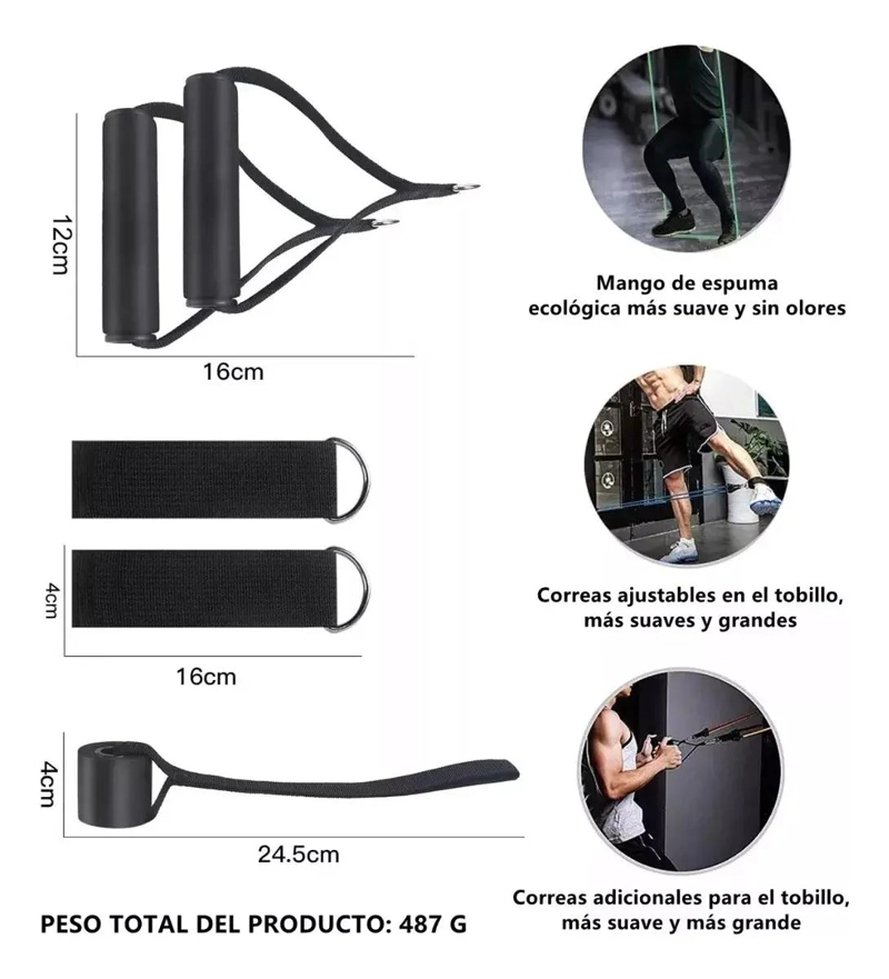 KIT COMPLETO DE BANDAS ELASTICAS PARA EJERCICIO CON 21 PIEZAS VARIADAS - 4