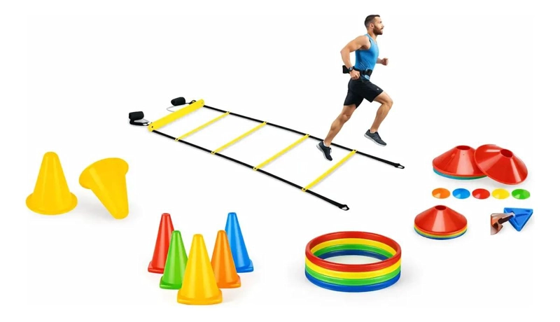 KIT DE ENTRENAMIENTO CON CONOS, ESCALERA Y AROS PARA AGILIDAD Y FUTBOL - 1