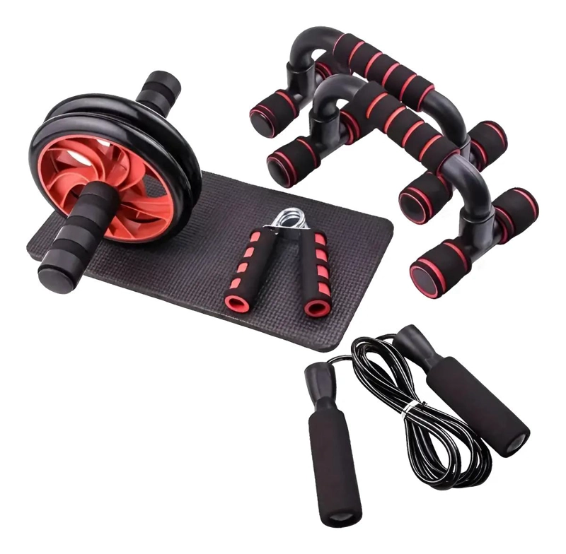 SET DE EJERCICIO CON RUEDA ABDOMINAL, CUERDA PARA SALTAR Y MANGOS PARA PUSH UPS - 1