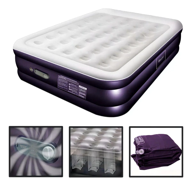 COLCHON INFLABLE PARA DOS PERSONAS COLOR VIOLETA CON BOMBA ELE CTRICA INTEGRADA - 1
