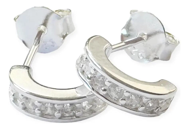 AROS PEQUEÑOS DE MEDIA ARGOLLA CON CIRCONES EN PLATA FINA 925 - 1