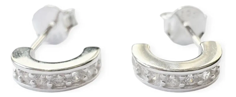 AROS PEQUEÑOS DE MEDIA ARGOLLA CON CIRCONES EN PLATA FINA 925 - 2