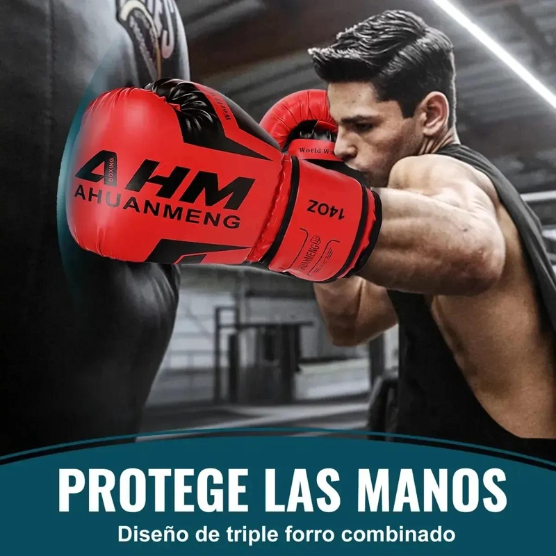 GUANTES DE BOXEO 12OZ CON CIERRE DE VELCRO PARA ENTRENAMIENTO Y KICKBOXING - 1