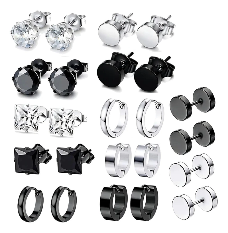 SET DE 12 PARES DE AROS PARA PIERCING EN OREJA UNISEX - 1