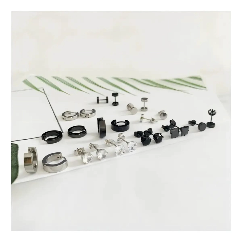 SET DE 12 PARES DE AROS PARA PIERCING EN OREJA UNISEX - 2